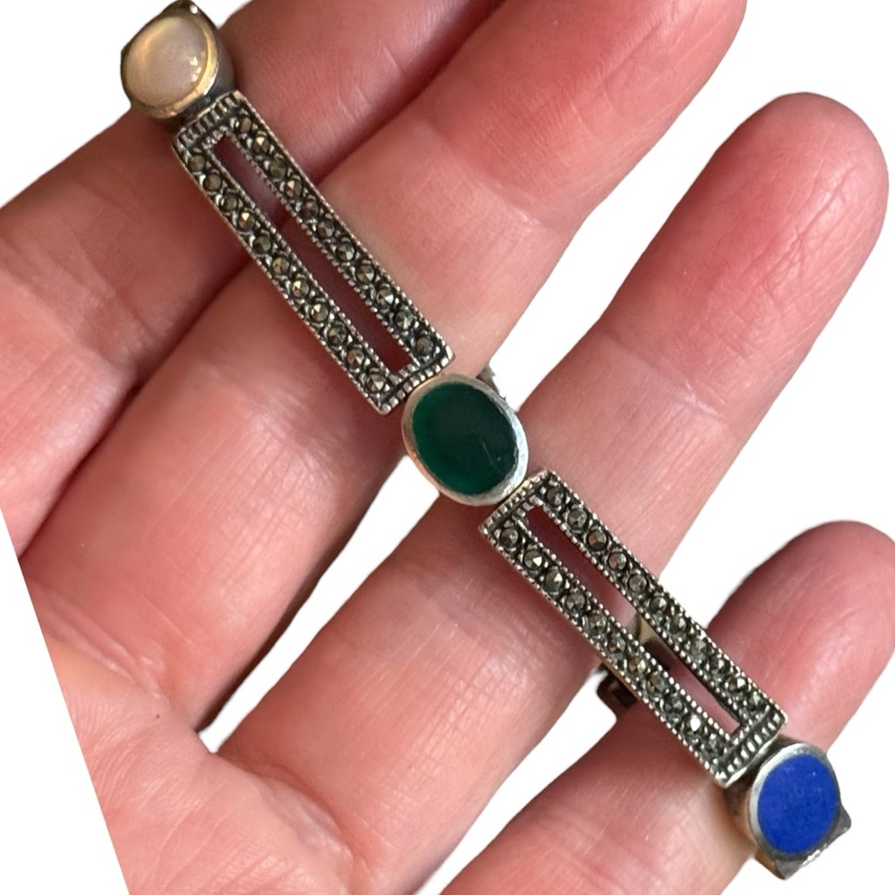Vintage multi gemstone marcasite sterling Silver Bracelet